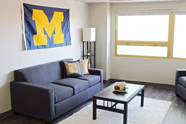 spacious apartment living room gray sofa michigan banner